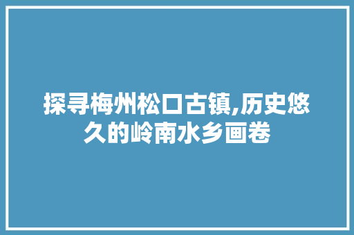 探寻梅州松口古镇,历史悠久的岭南水乡画卷