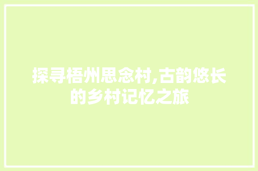 探寻梧州思念村,古韵悠长的乡村记忆之旅