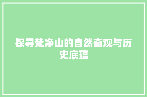 探寻梵净山的自然奇观与历史底蕴