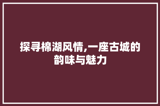 探寻棉湖风情,一座古城的韵味与魅力