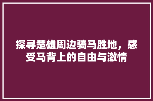 探寻楚雄周边骑马胜地，感受马背上的自由与激情