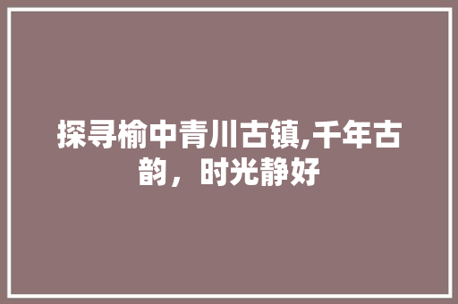 探寻榆中青川古镇,千年古韵，时光静好