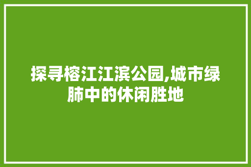 探寻榕江江滨公园,城市绿肺中的休闲胜地