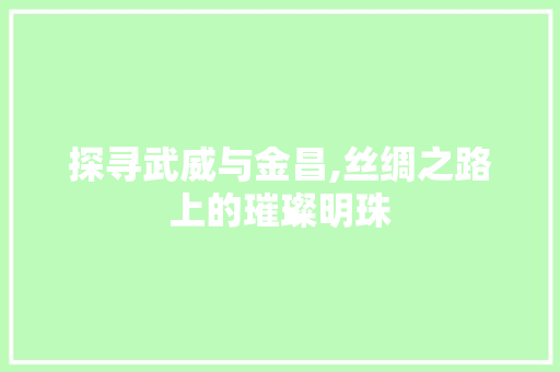 探寻武威与金昌,丝绸之路上的璀璨明珠