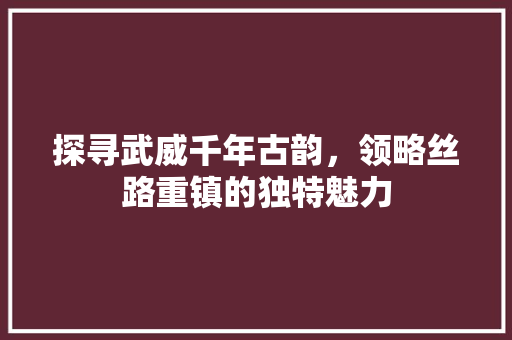 探寻武威千年古韵，领略丝路重镇的独特魅力