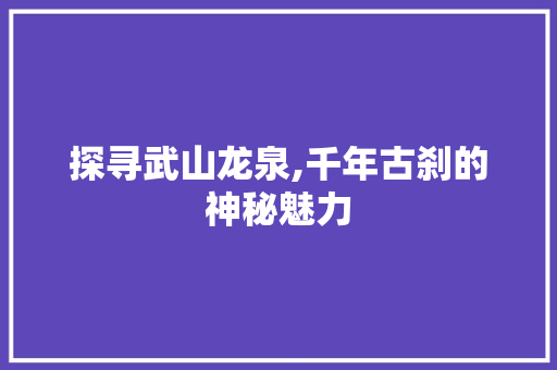 探寻武山龙泉,千年古刹的神秘魅力