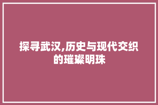 探寻武汉,历史与现代交织的璀璨明珠