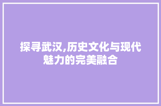 探寻武汉,历史文化与现代魅力的完美融合