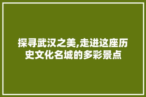 探寻武汉之美,走进这座历史文化名城的多彩景点  第1张