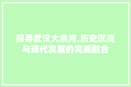 探寻武汉大余湾,历史沉淀与现代发展的完美融合