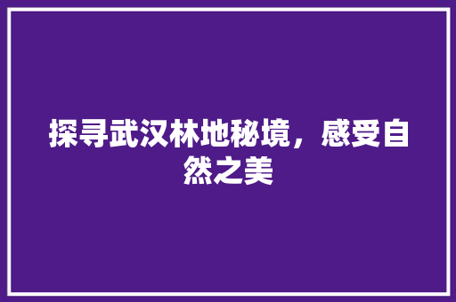 探寻武汉林地秘境，感受自然之美