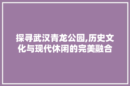 探寻武汉青龙公园,历史文化与现代休闲的完美融合  第1张