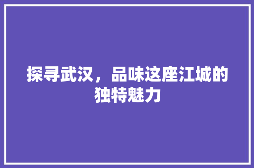 探寻武汉，品味这座江城的独特魅力