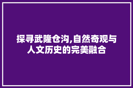 探寻武隆仓沟,自然奇观与人文历史的完美融合