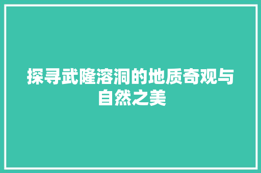 探寻武隆溶洞的地质奇观与自然之美