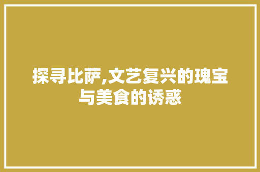 探寻比萨,文艺复兴的瑰宝与美食的诱惑