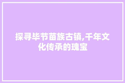 探寻毕节苗族古镇,千年文化传承的瑰宝