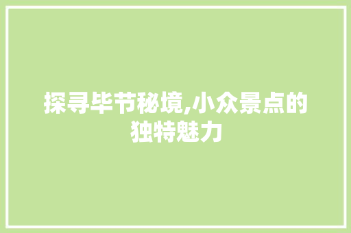 探寻毕节秘境,小众景点的独特魅力