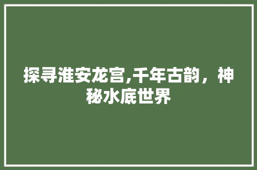 探寻淮安龙宫,千年古韵，神秘水底世界