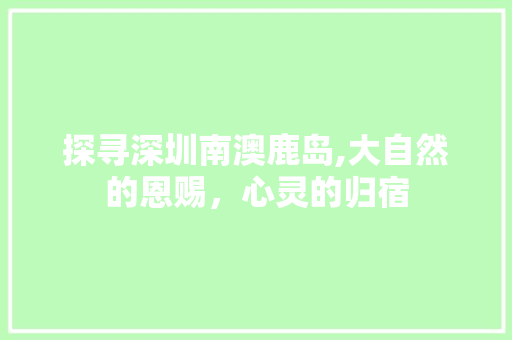 探寻深圳南澳鹿岛,大自然的恩赐，心灵的归宿