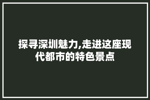 探寻深圳魅力,走进这座现代都市的特色景点