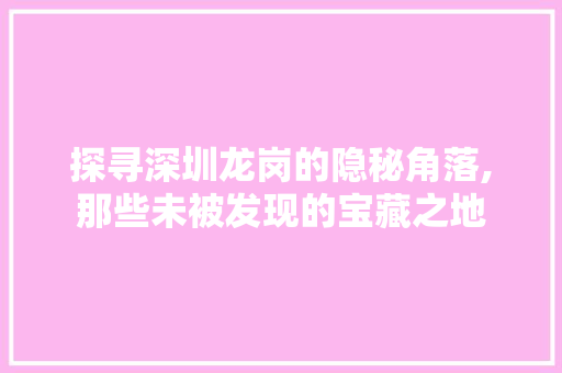 探寻深圳龙岗的隐秘角落,那些未被发现的宝藏之地