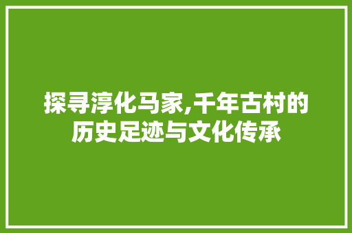 探寻淳化马家,千年古村的历史足迹与文化传承