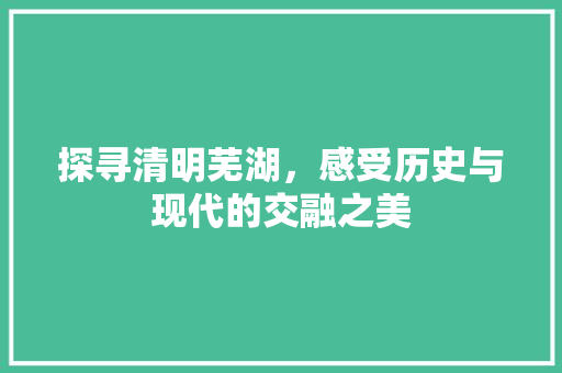 探寻清明芜湖，感受历史与现代的交融之美