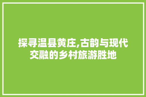 探寻温县黄庄,古韵与现代交融的乡村旅游胜地