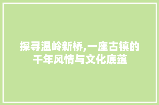 探寻温岭新桥,一座古镇的千年风情与文化底蕴