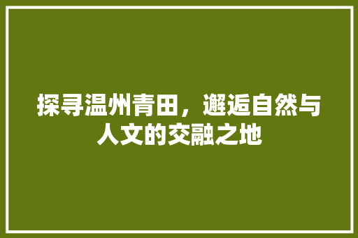 探寻温州青田，邂逅自然与人文的交融之地  第1张