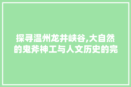 探寻温州龙井峡谷,大自然的鬼斧神工与人文历史的完美融合