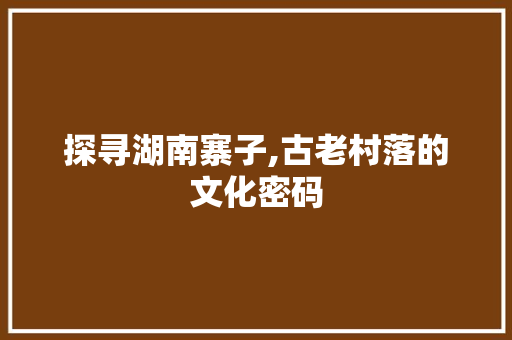 探寻湖南寨子,古老村落的文化密码