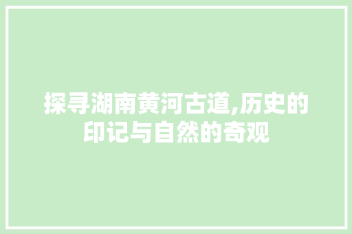 探寻湖南黄河古道,历史的印记与自然的奇观