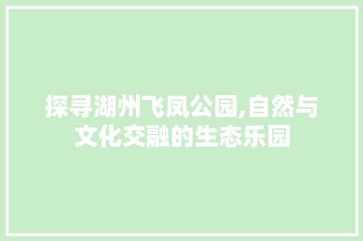 探寻湖州飞凤公园,自然与文化交融的生态乐园