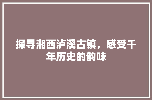 探寻湘西泸溪古镇，感受千年历史的韵味