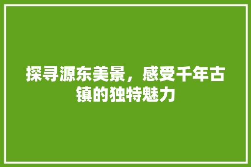 探寻源东美景，感受千年古镇的独特魅力