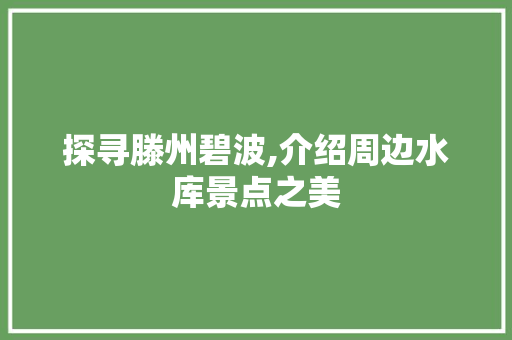 探寻滕州碧波,介绍周边水库景点之美