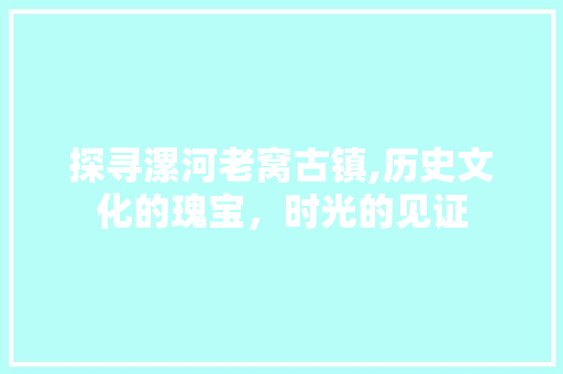 探寻漯河老窝古镇,历史文化的瑰宝，时光的见证