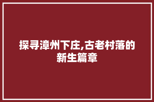 探寻漳州下庄,古老村落的新生篇章