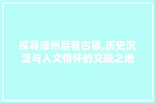 探寻漳州后巷古镇,历史沉淀与人文情怀的交融之地