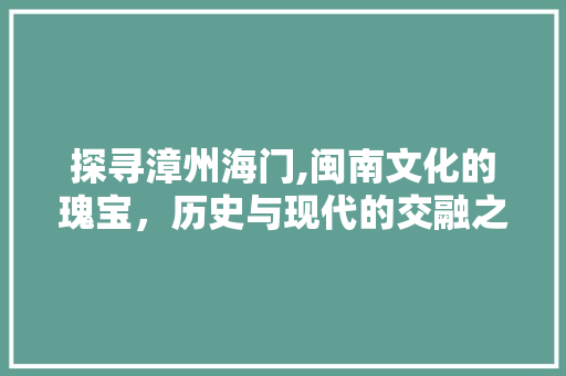 探寻漳州海门,闽南文化的瑰宝，历史与现代的交融之地