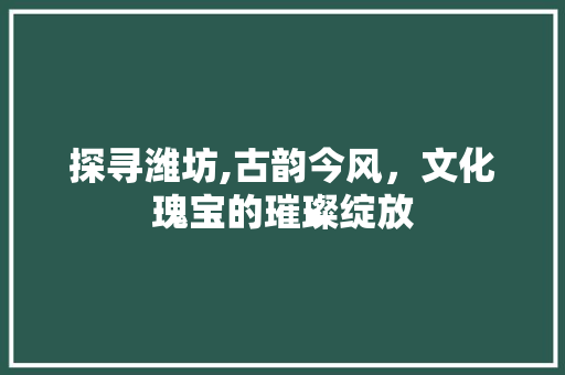 探寻潍坊,古韵今风，文化瑰宝的璀璨绽放