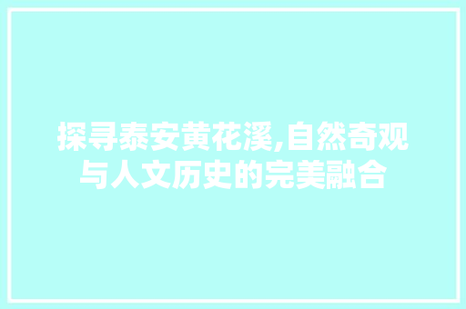 探寻泰安黄花溪,自然奇观与人文历史的完美融合