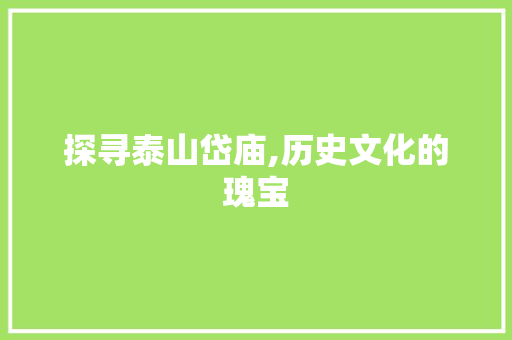 探寻泰山岱庙,历史文化的瑰宝