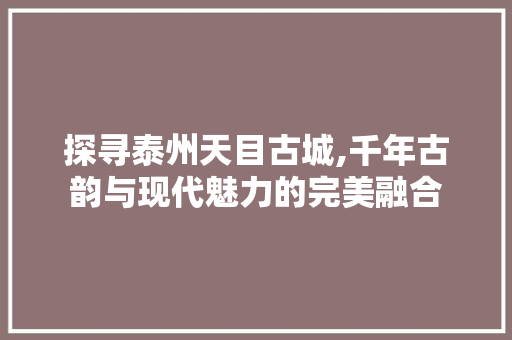 探寻泰州天目古城,千年古韵与现代魅力的完美融合