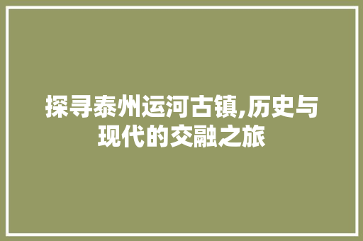 探寻泰州运河古镇,历史与现代的交融之旅