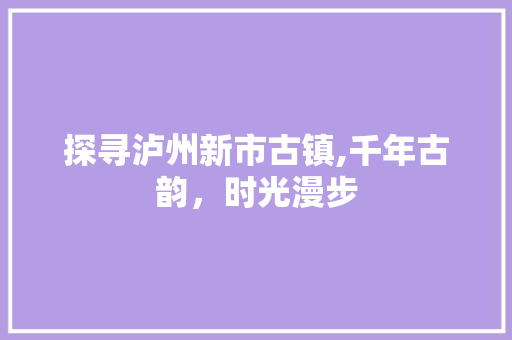 探寻泸州新市古镇,千年古韵，时光漫步