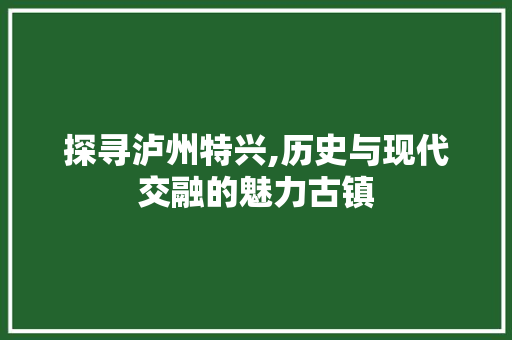 探寻泸州特兴,历史与现代交融的魅力古镇