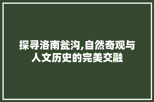 探寻洛南瓮沟,自然奇观与人文历史的完美交融